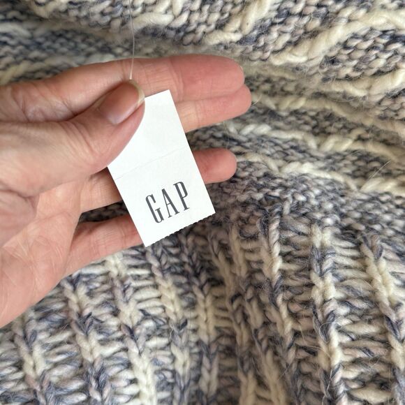 GAP‎ Sweater Women Oversize XS Chunky Cable Knit Cardigan Blue White Snow NWTO - Picture 8 of 10